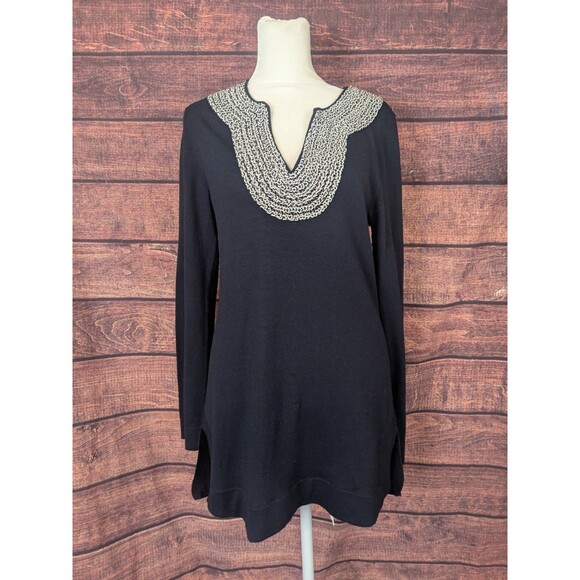 Tory Burch Merino Wool Tunic Sweater With Beaded Rope Collar Size Medium - Picture 1 of 11